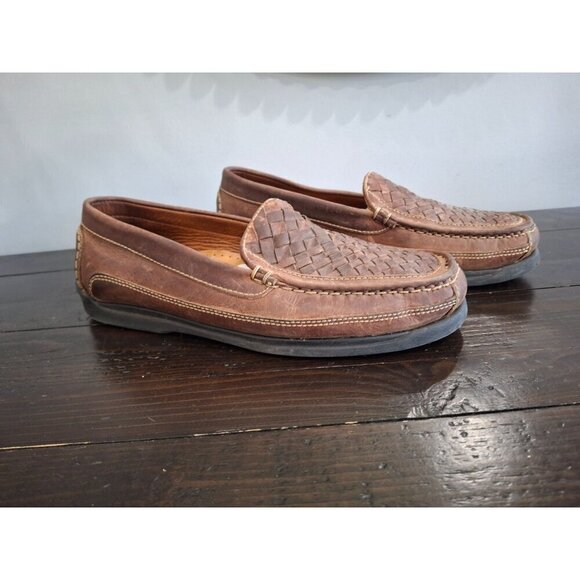 EUC Dockers Brazilian Brown Leather Woven Slip On Loafers/Pre-owned, Size 11m - Picture 1 of 9
